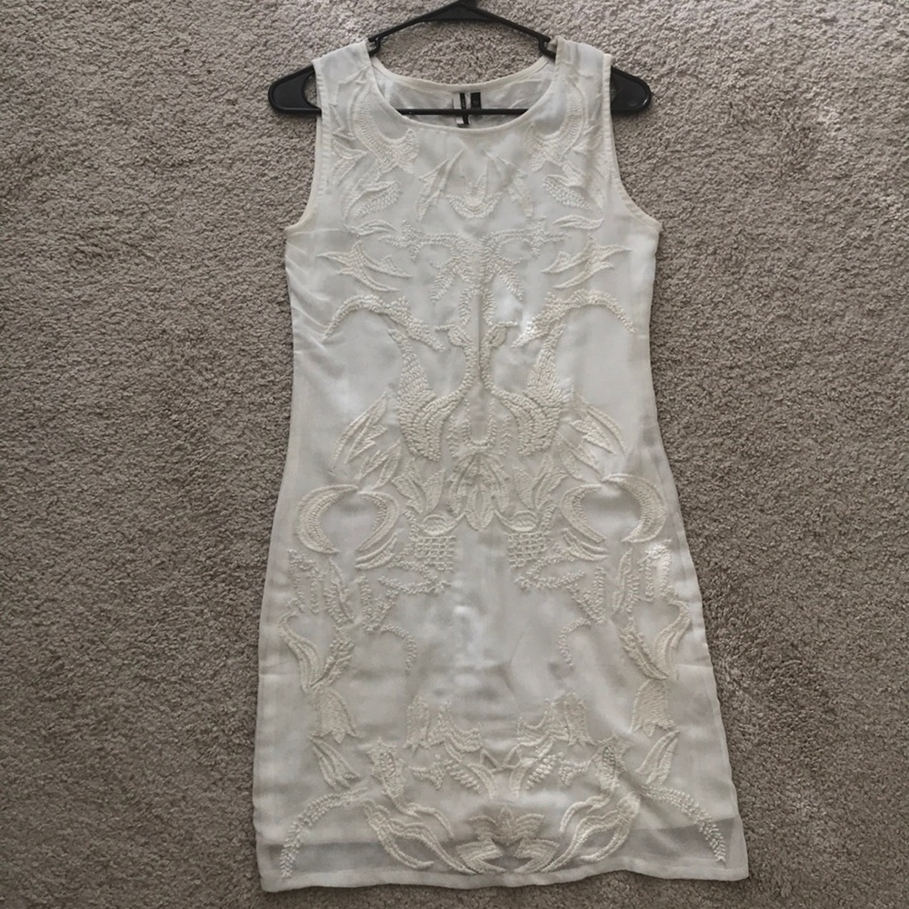 Embroidered Mesh And Ruffle Detail Dress,Small